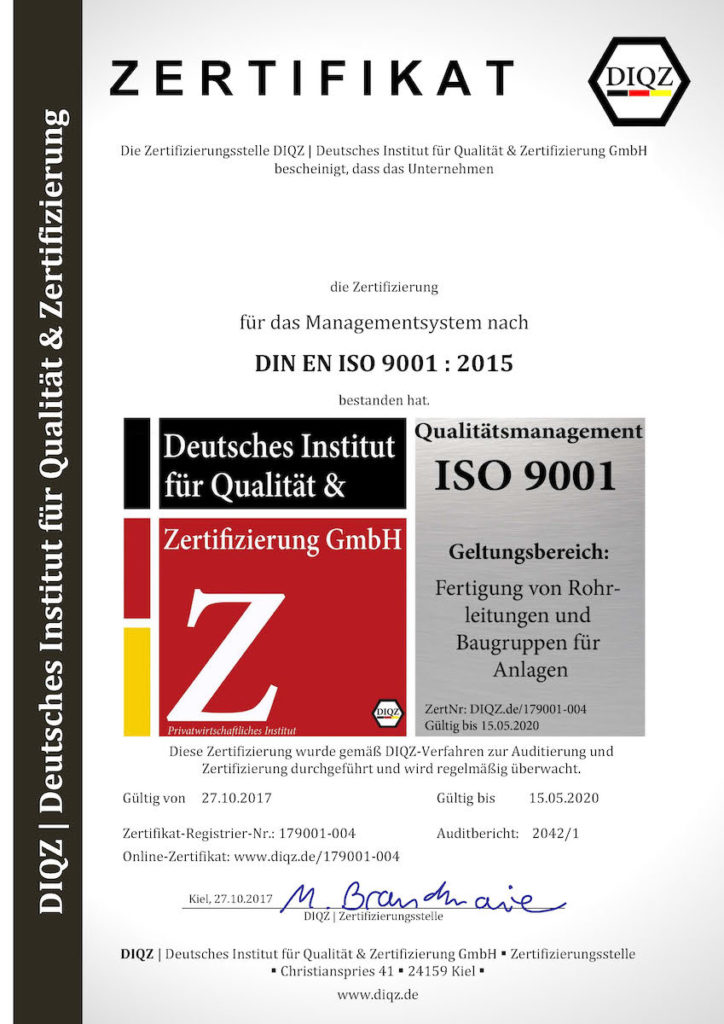 Zertifikat DIN EN ISO 9001
