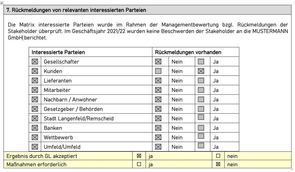 Vorlage Management Review Management Review